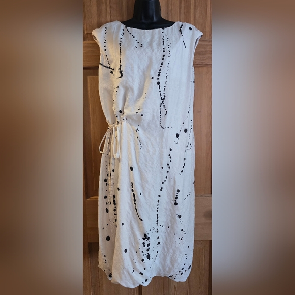 Vintage Hannoh Wessel Silk White and Black Paint Splatter Midi Dress Size 36 - Picture 2 of 12